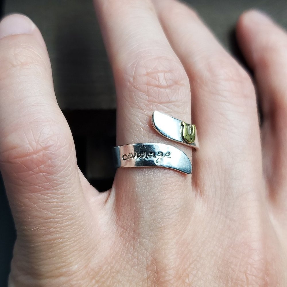 Size 7.5 Sterling Silver Courage Word Wrap Style Ring